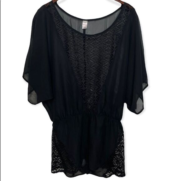 Bongo Black Gauze/Lace Semi Sheer Romper Coverup Women’s Medium. - Picture 1 of 4